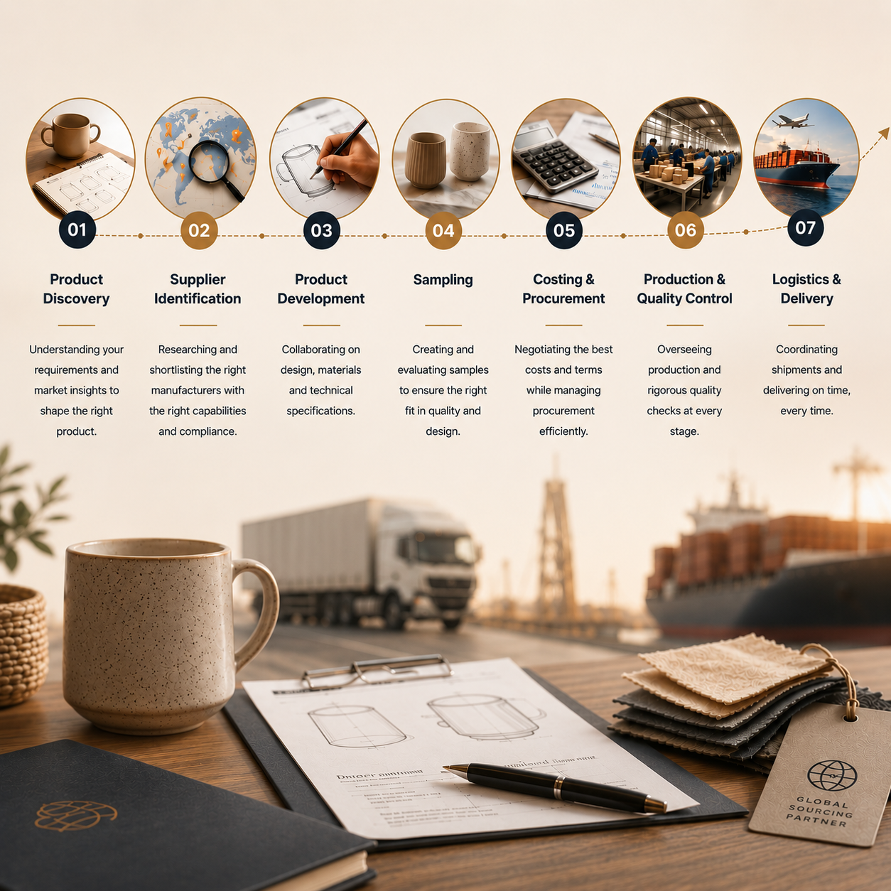 End-to-end global sourcing journey from product discovery to delivery